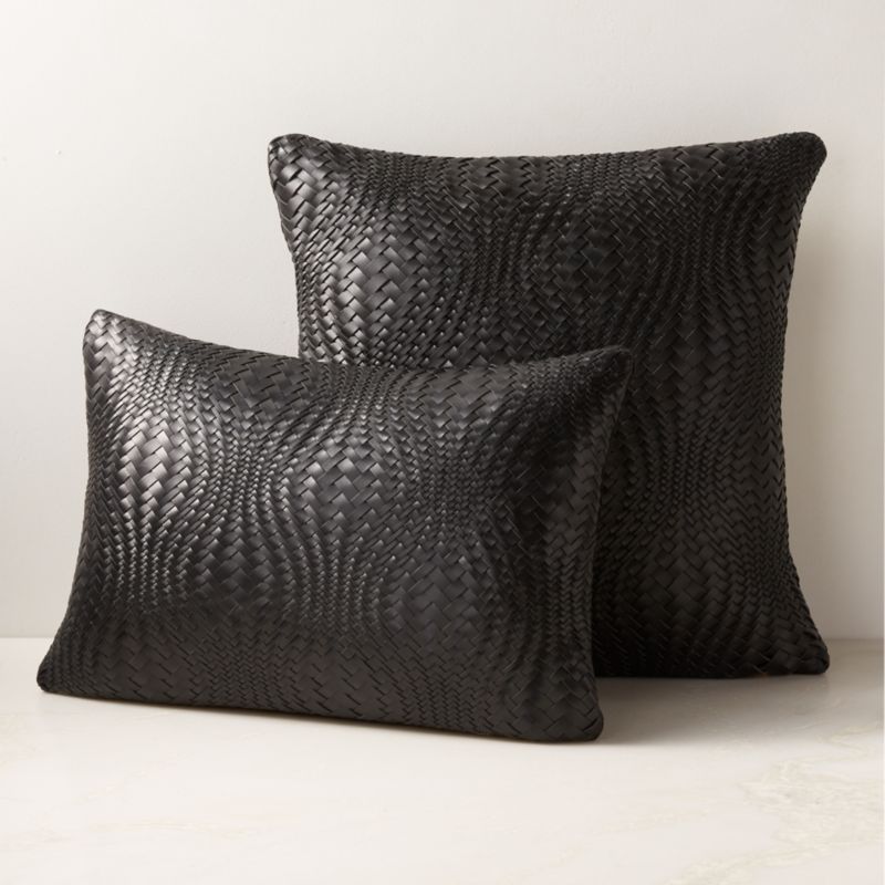 Flow Woven Black Leather Throw Pillow with DownAlternative Insert 18'' + Reviews CB2 Canada