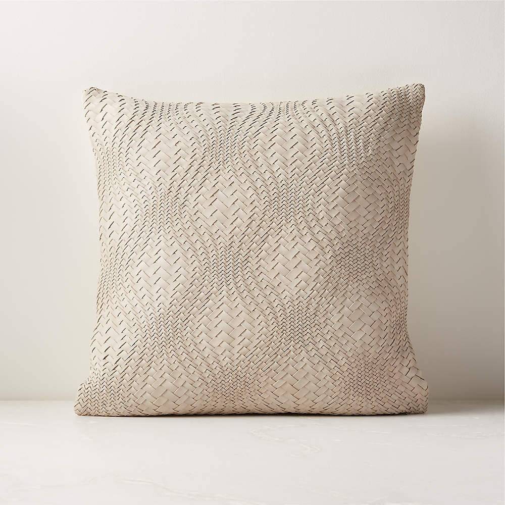 Flow White Leather Modern Throw Pillow with Down Alternative