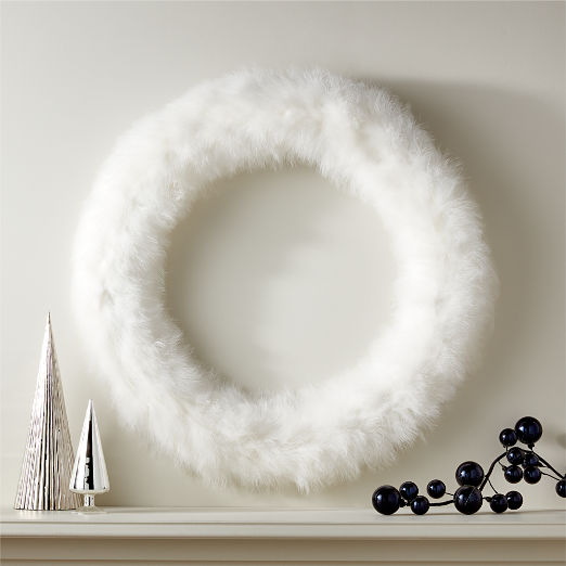 Fluffy White Feather Wreath 36''