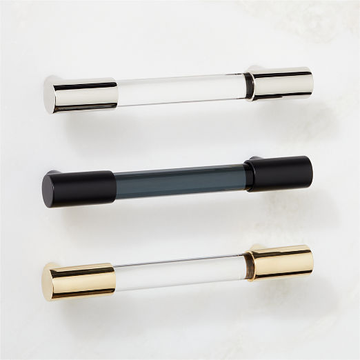 Flynn Polished Unlacquered Brass and Crystal Cabinet Handles