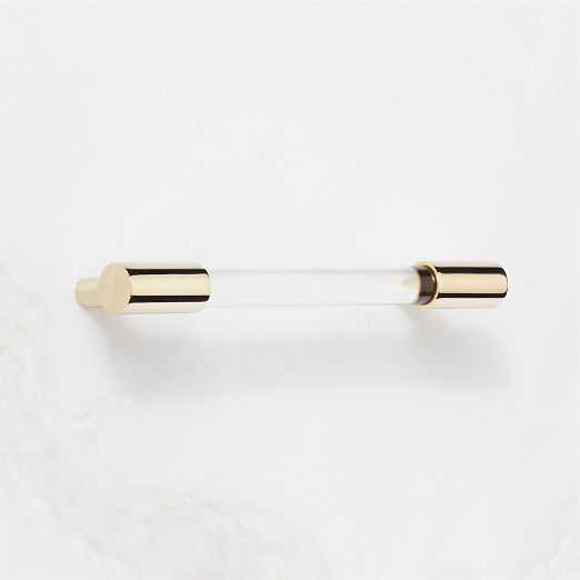 Flynn Polished Unlacquered Brass and Crystal Handle 5"