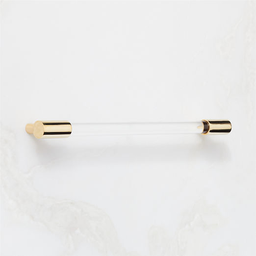 Flynn Polished Unlacquered Brass and Crystal Cabinet Handle 8"