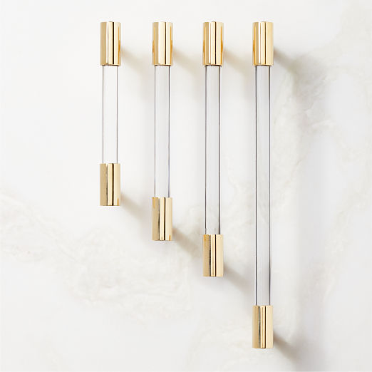 Flynn Polished Unlacquered Brass and Crystal Handles