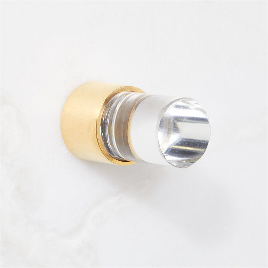 Flynn Polished Unlacquered Brass and Crystal Knob