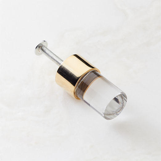 Flynn Polished Unlacquered Brass and Crystal Knob