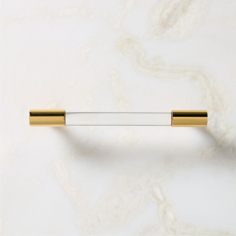 Flynn Polished Unlacquered Brass and Crystal Cabinet Handle 5" - image 1 of 7