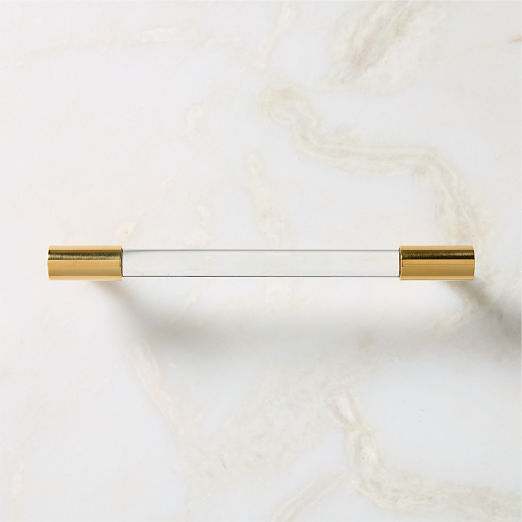 Flynn Polished Unlacquered Brass and Crystal Cabinet Handle 6"