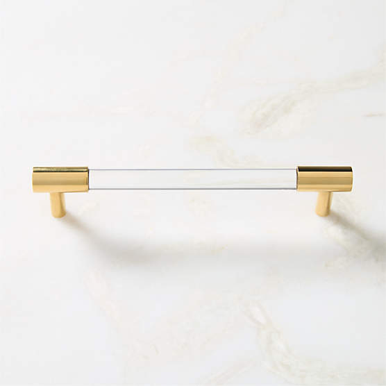 Flynn Polished Unlacquered Brass and Crystal Cabinet Handle 6"