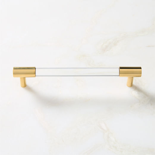 Flynn Polished Unlacquered Brass and Crystal Cabinet Handles