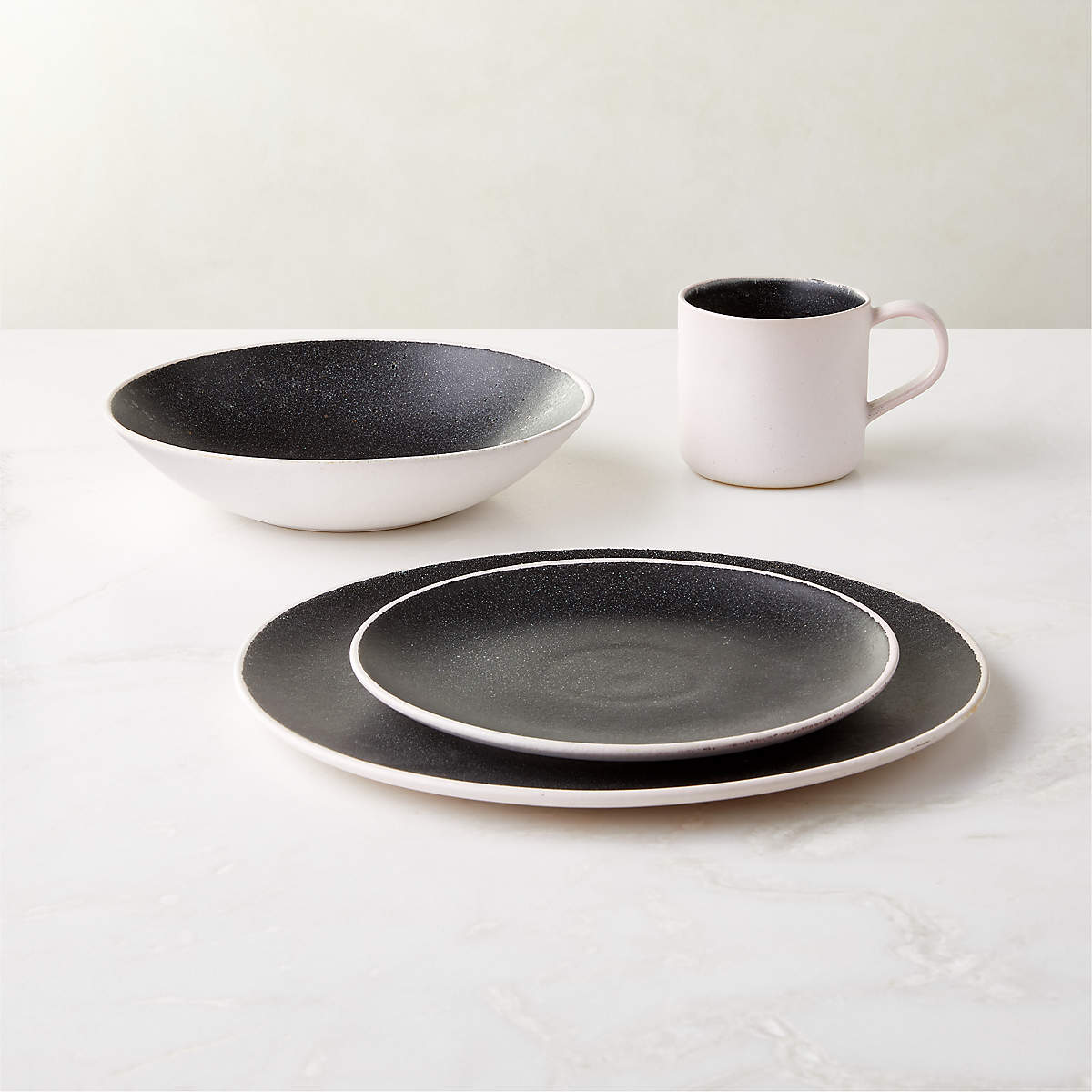 Fynn Modern 4Piece Black and White Dinnerware Set with Pasta Bowl