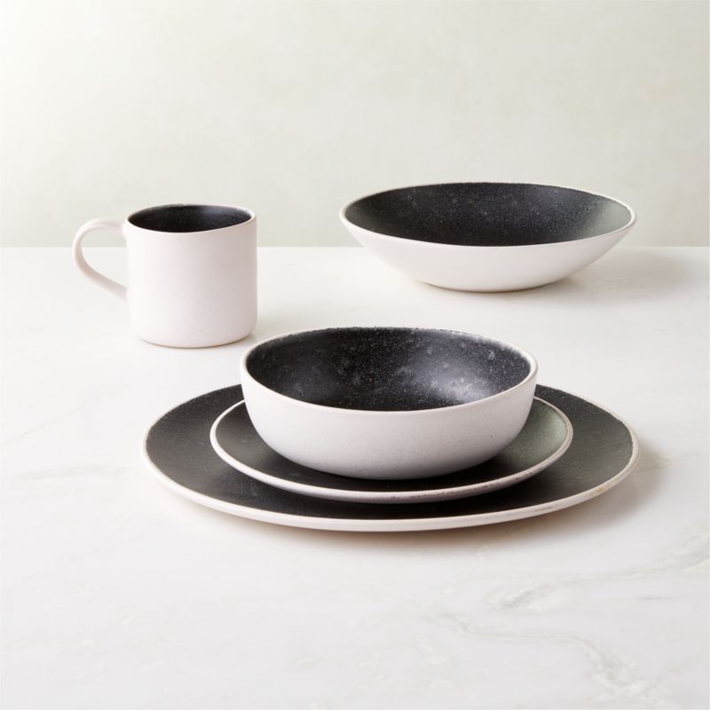 Fynn Reactive Glaze 4-Piece Black and White Dinnerware Set with Soup Bowl - image 1 of 2