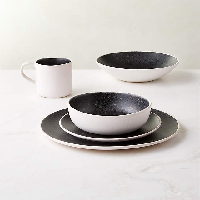 White Porcelain Dinnerware Set For 4 Modern Dishes Plates Bowls Black 12  Piece,  in 2023