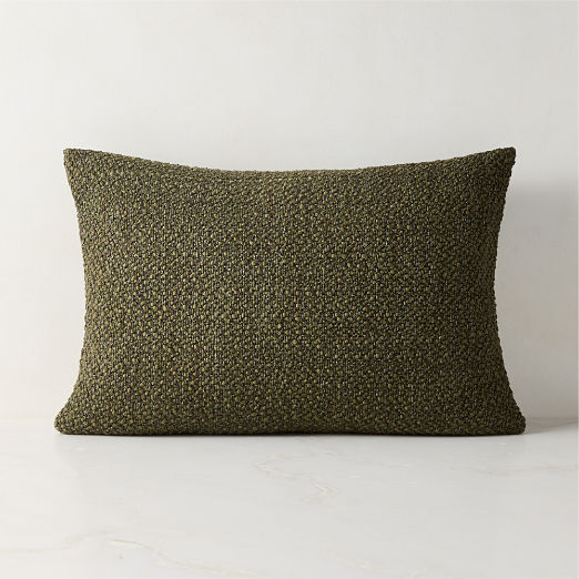 Fancy Olive Green Slub Weave Italian Wool Throw Pillow 22"x15" by Casa Dean by Swizz Beatz