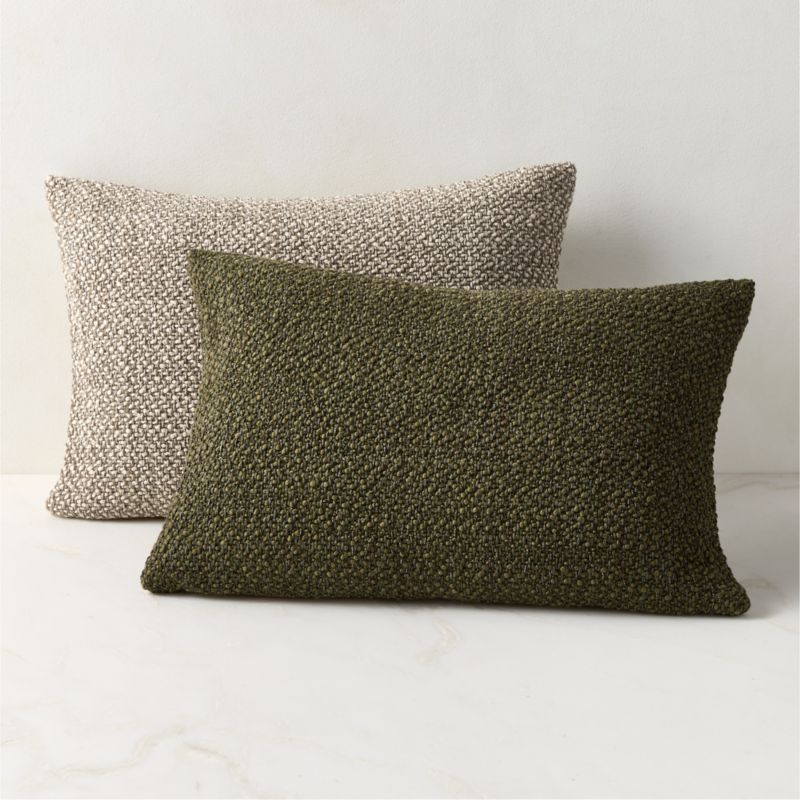 Fancy Olive Green Slub Weave Italian Wool Throw Pillow with Down-Alternative Insert 22"x15" by Casa Dean by Swizz Beatz - image 2 of 4