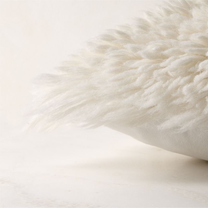 Fint Warm White Wool Shag Throw Pillow with Down-Alternative Insert 20"x20" by Casa Dean by Swizz Beatz - image 2 of 5