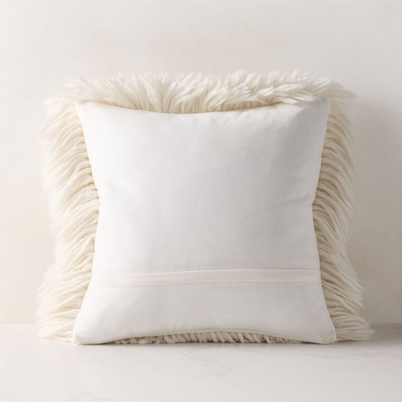 Fint Warm White Wool Shag Throw Pillow with Down-Alternative Insert 20"x20" by Casa Dean by Swizz Beatz - image 3 of 5