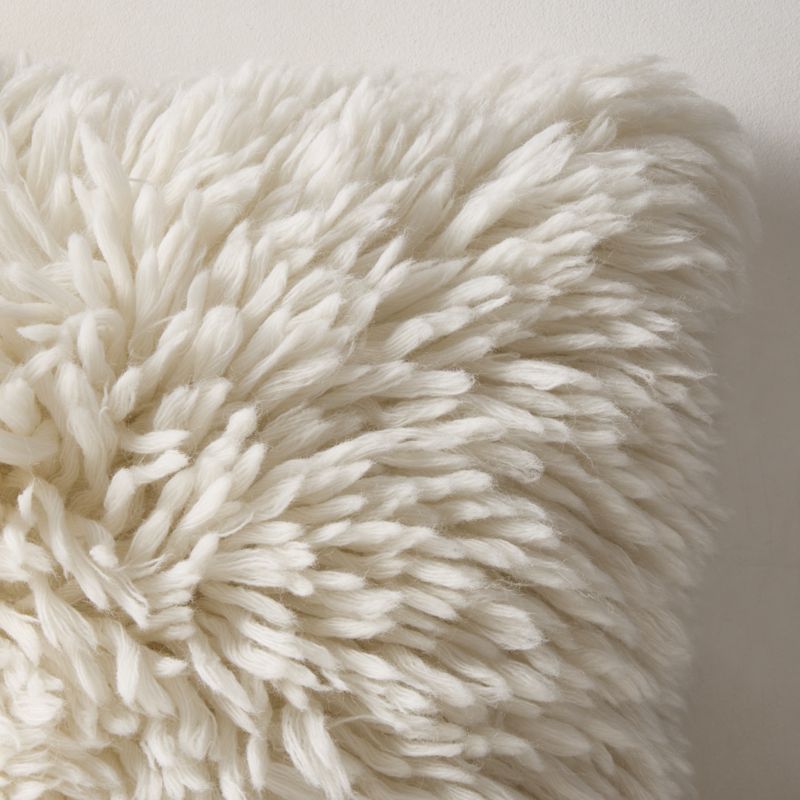 Fint Warm White Wool Shag Throw Pillow with Down-Alternative Insert 20"x20" by Casa Dean by Swizz Beatz - image 1 of 5