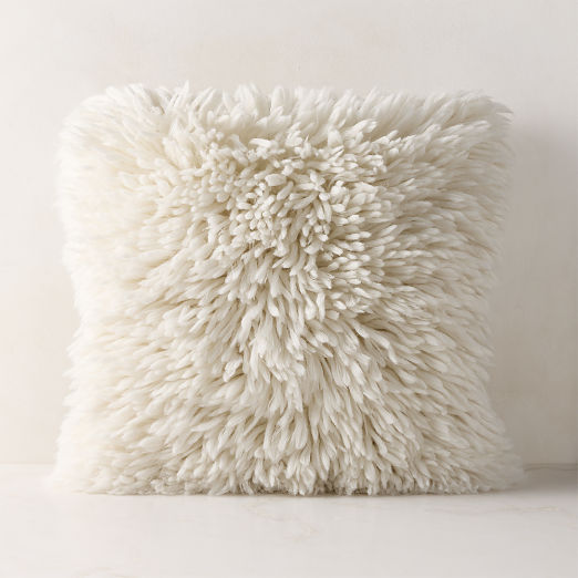 Fint Warm White Wool Shag Throw Pillow 20"x20" by Casa Dean by Swizz Beatz
