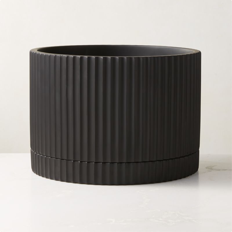 View Fold Black Cement Indoor Planter with Tray Large details
