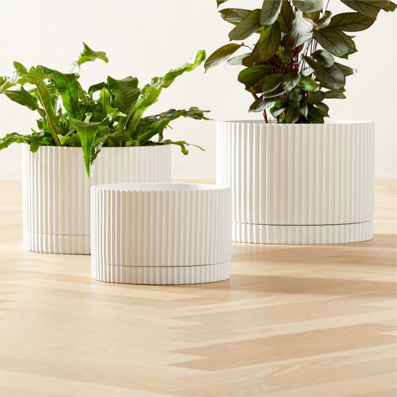 View Fold White Cement Indoor Planter with Tray Small - image 2 of 5