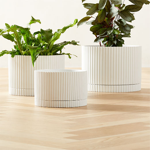 Fold White Cement Indoor Planter with Tray XL