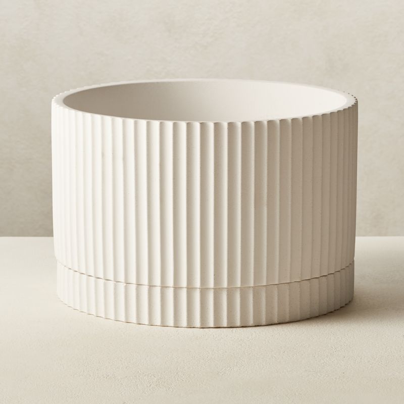 Fold Modern White Cement Indoor Planter with Tray Small + Reviews | CB2