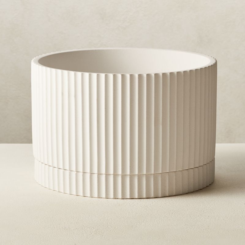 View Fold White Cement Indoor Planter with Tray Small details