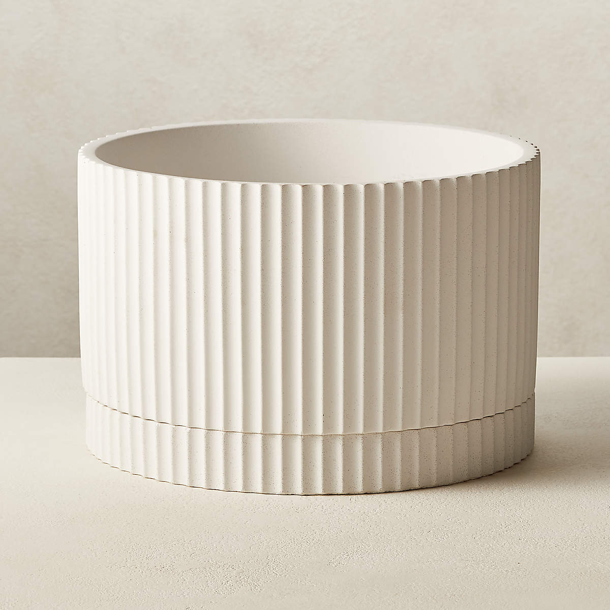 Fold White Cement Indoor Planter with Tray Small (Open Larger View)