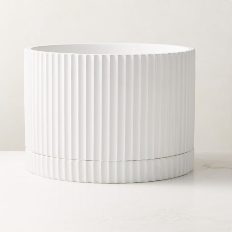 View Fold White Cement Indoor Planter with Tray Large details