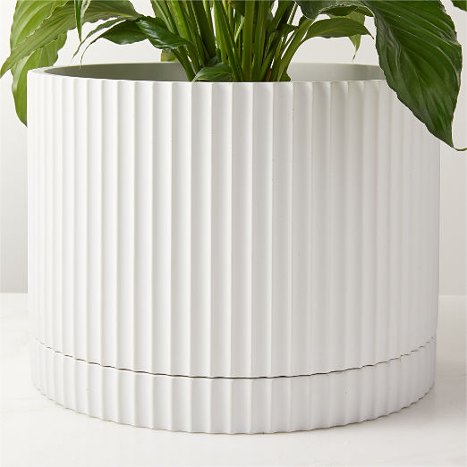 Fold White Cement Indoor Planter with Tray XL