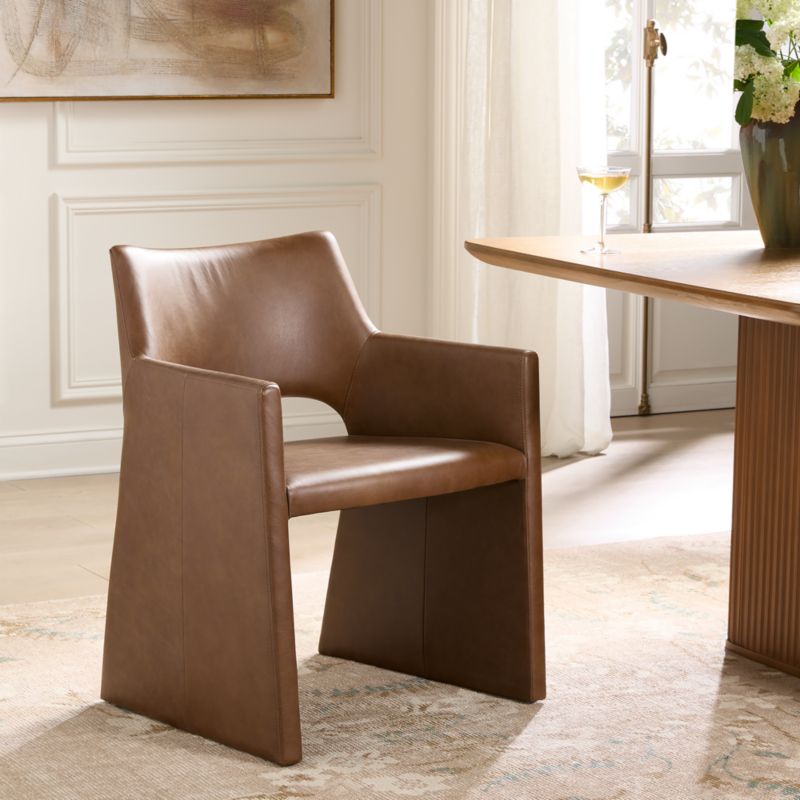 Foley Brown Leather Dining Armchair - image 1 of 7