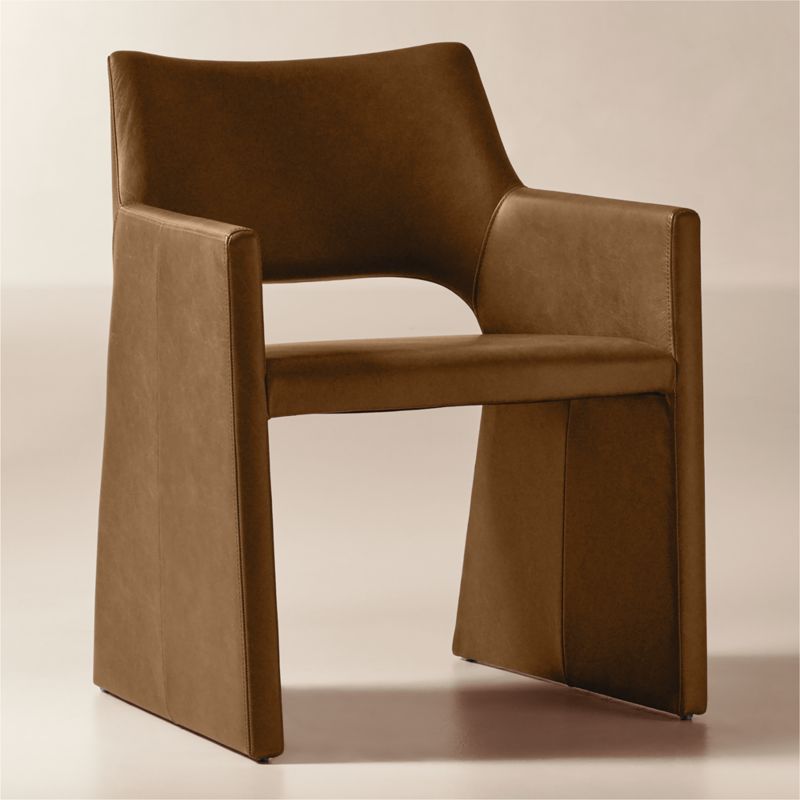 Foley Brown Leather Dining Armchair - image 2 of 7