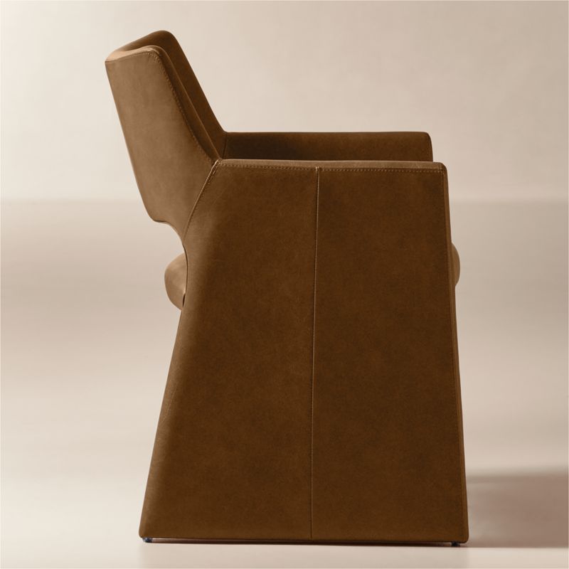 Foley Brown Leather Dining Armchair - image 3 of 7
