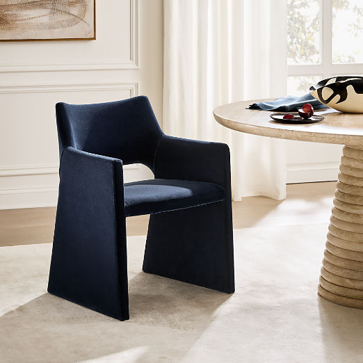 Foley Navy Faux Mohair Dining Armchair Set of 4