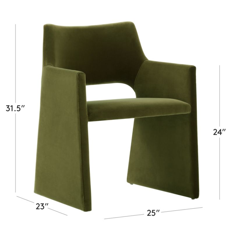 View Foley Olive Green Velvet Dining Armchair - image 3 of 12