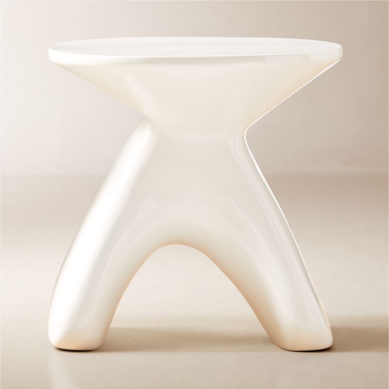 Forcella High-Gloss White Cement Side Table - image 0 of 7