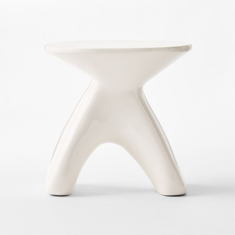 Forcella High-Gloss White Cement Side Table - image 3 of 7