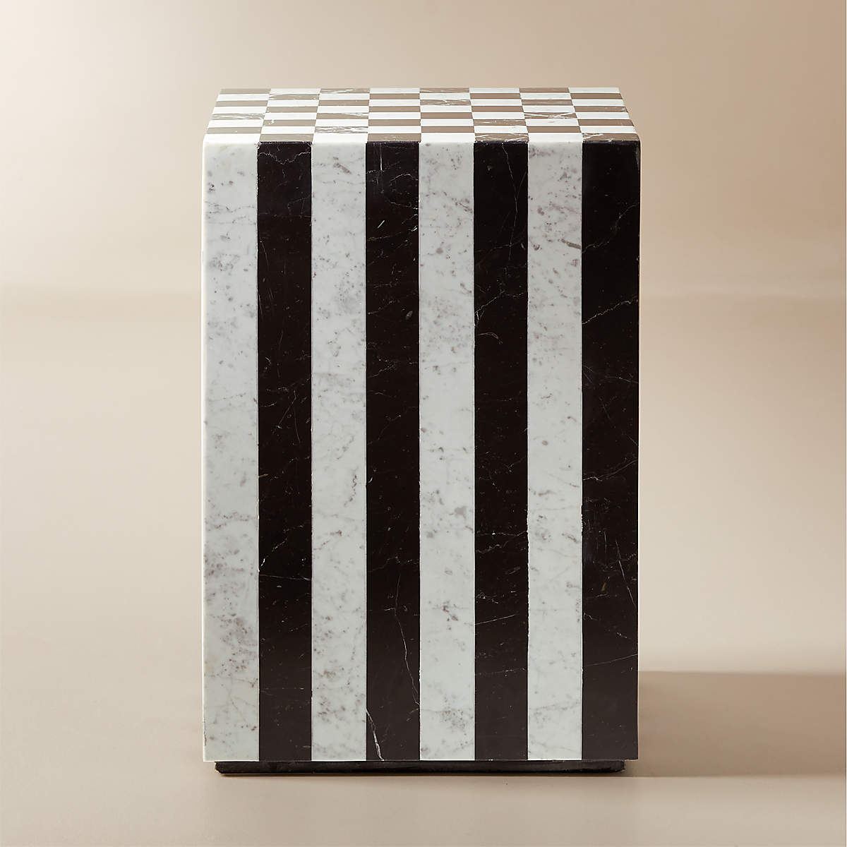 Fori Square Black and White Marble Game Side Table CB2