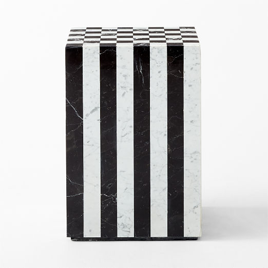 Fori Square Black and White Marble Game Side Table