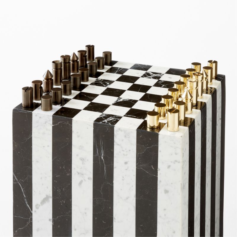 Fori Black and White Game Side Table with Brass Chess Set - image 2 of 4