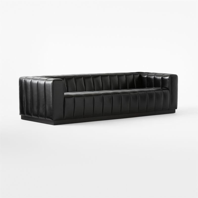 Forte 101" Extra-Large Channeled Black Leather Sofa with Black Base - image 4 of 8