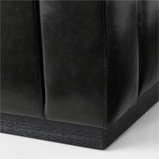 Forte 81" Channeled Black Leather Sofa with Black Base