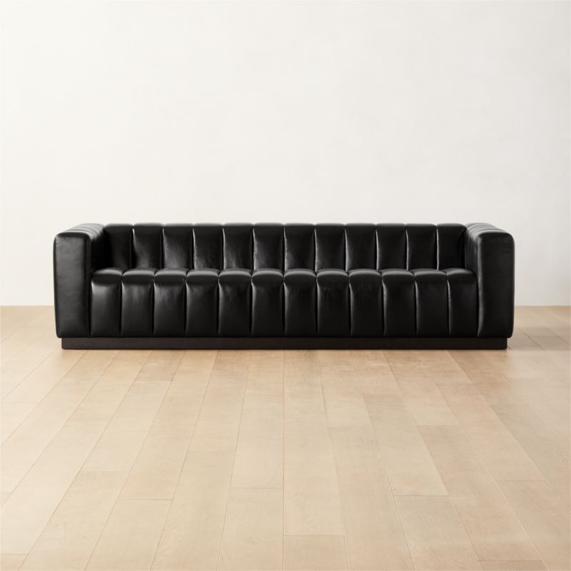 Forte 101" Extra-Large Channeled Black Leather Sofa with Black Base - image 0 of 8