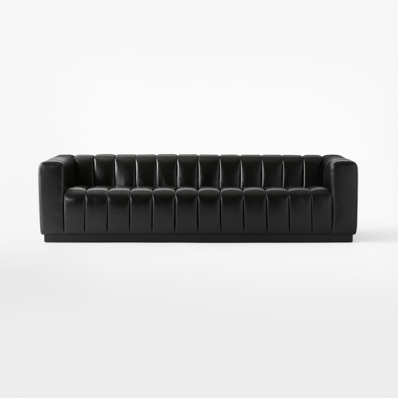 Forte 101" Extra-Large Channeled Black Leather Sofa with Black Base - image 3 of 8