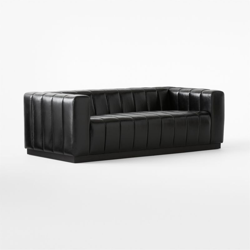 Forte 81" Channeled Black Leather Sofa with Black Base - image 4 of 7