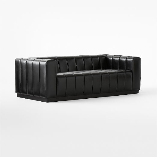 Forte 81" Channeled Black Leather Sofa with Black Base