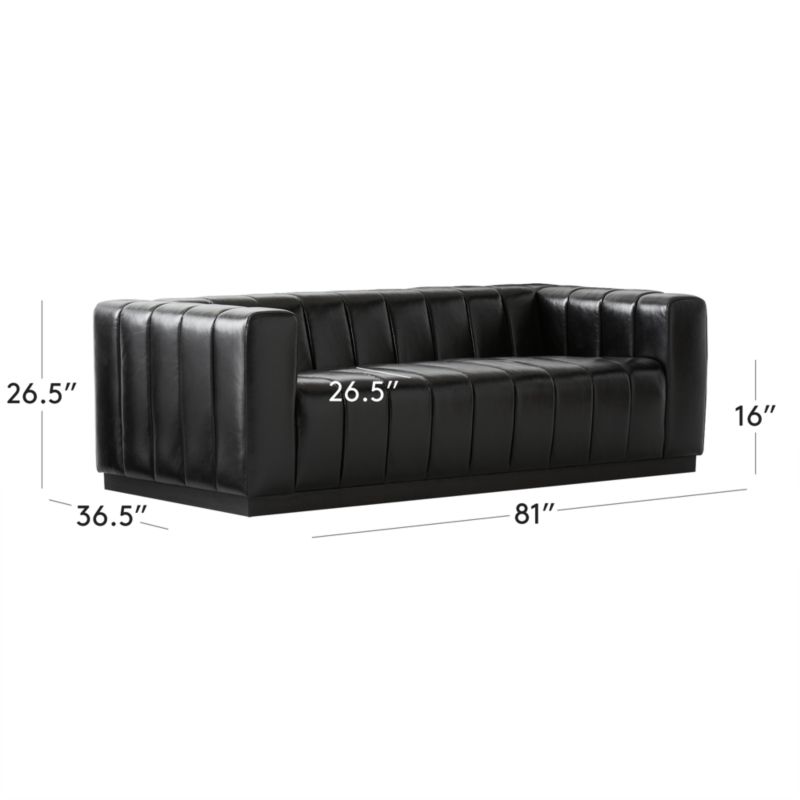 View Forte 81" Channeled Black Leather Sofa with Black Base - image 3 of 7