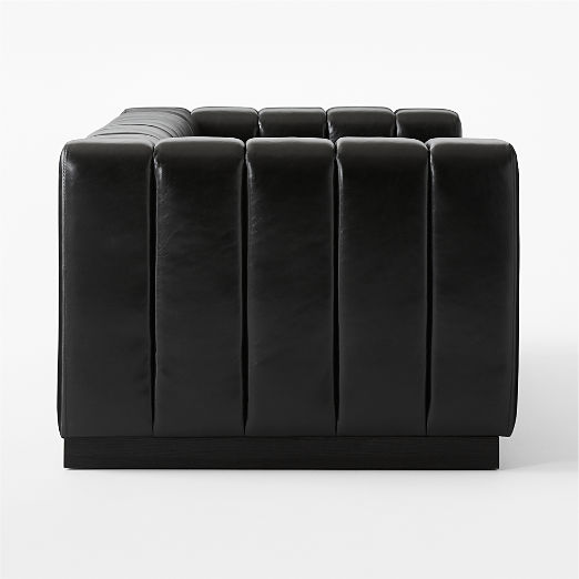 Forte 81" Channeled Black Leather Sofa with Black Base