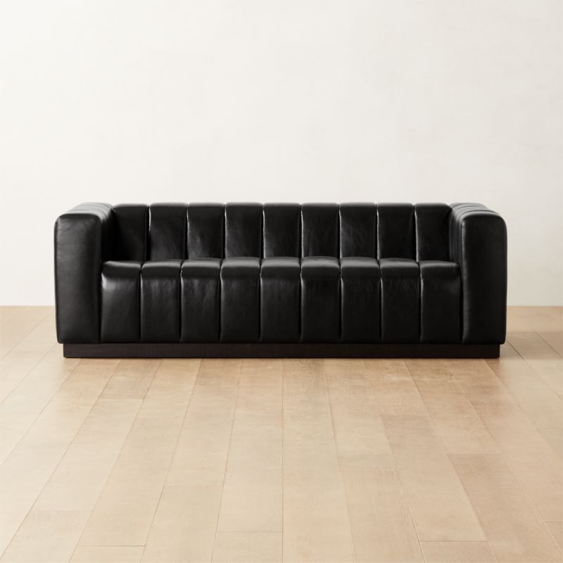 Forte 81" Channeled Black Leather Sofa with Black Base - image 0 of 7