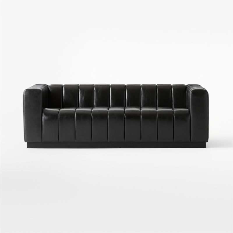 Forte 81" Channeled Black Leather Sofa with Black Base - image 3 of 7